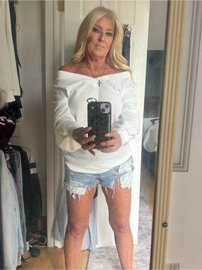 Off-Shoulder White Knit Sweater